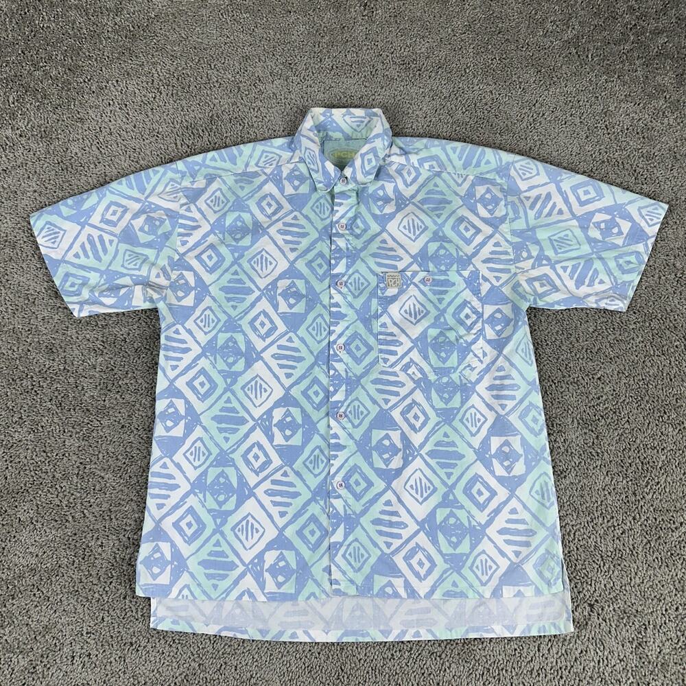 VINTAGE PCH Pacific Coast Highway Shirt Mens Medium Blue Green Button Down 90s